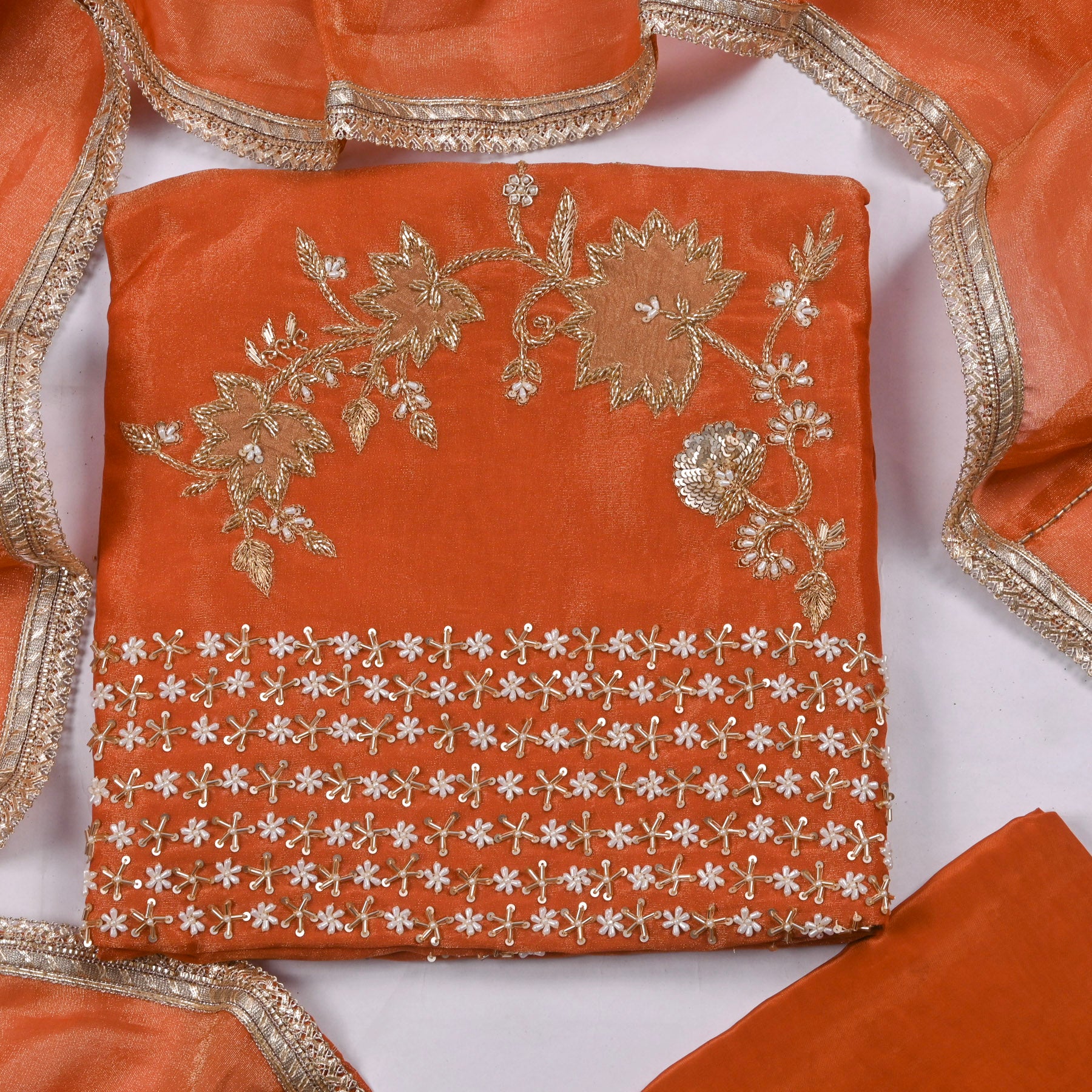 Glass Shimmer Orange Unstitched Suit