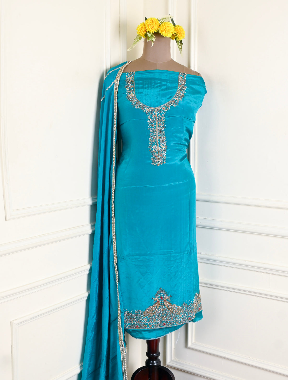 Silk Ferozi Unstitched Suit