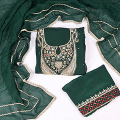 Organza Green Unstitched Suit