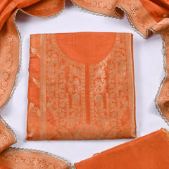 Banarasi Orange Unstitched Suit