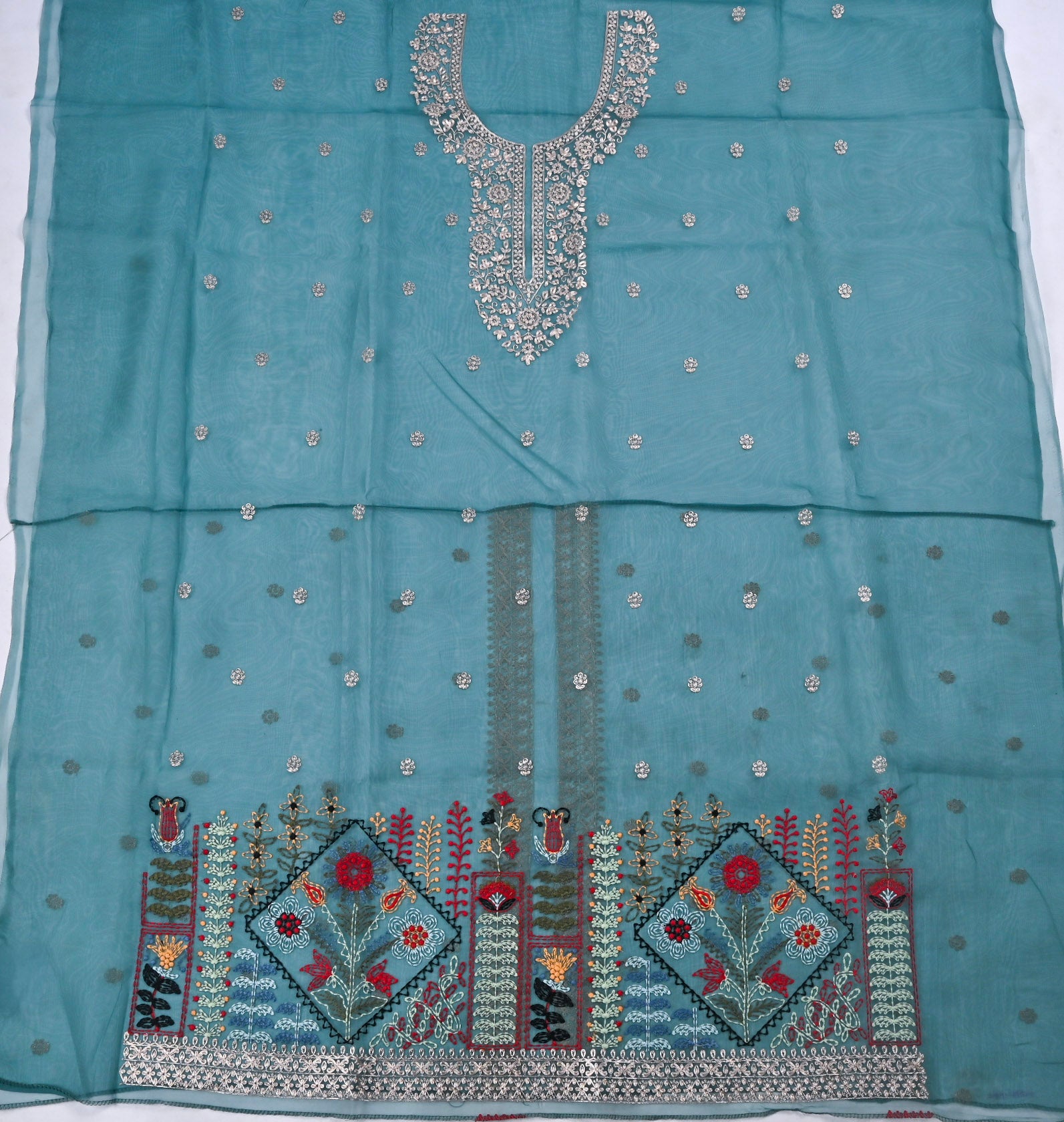 Organza Ferozi Unstitched Suit