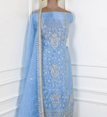 Glass Powder Blue Unstitched Lehenga Suit