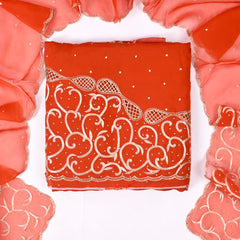 Organza Orange Unstitched Suit