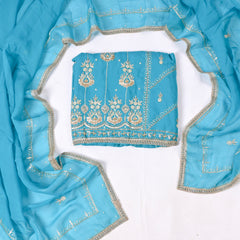 Organza Sky Blue Unstitched Suit