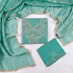 Shimmer Ferozi Unstitched Suit