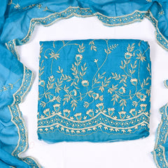Organza Sky Blue Unstitched Suit