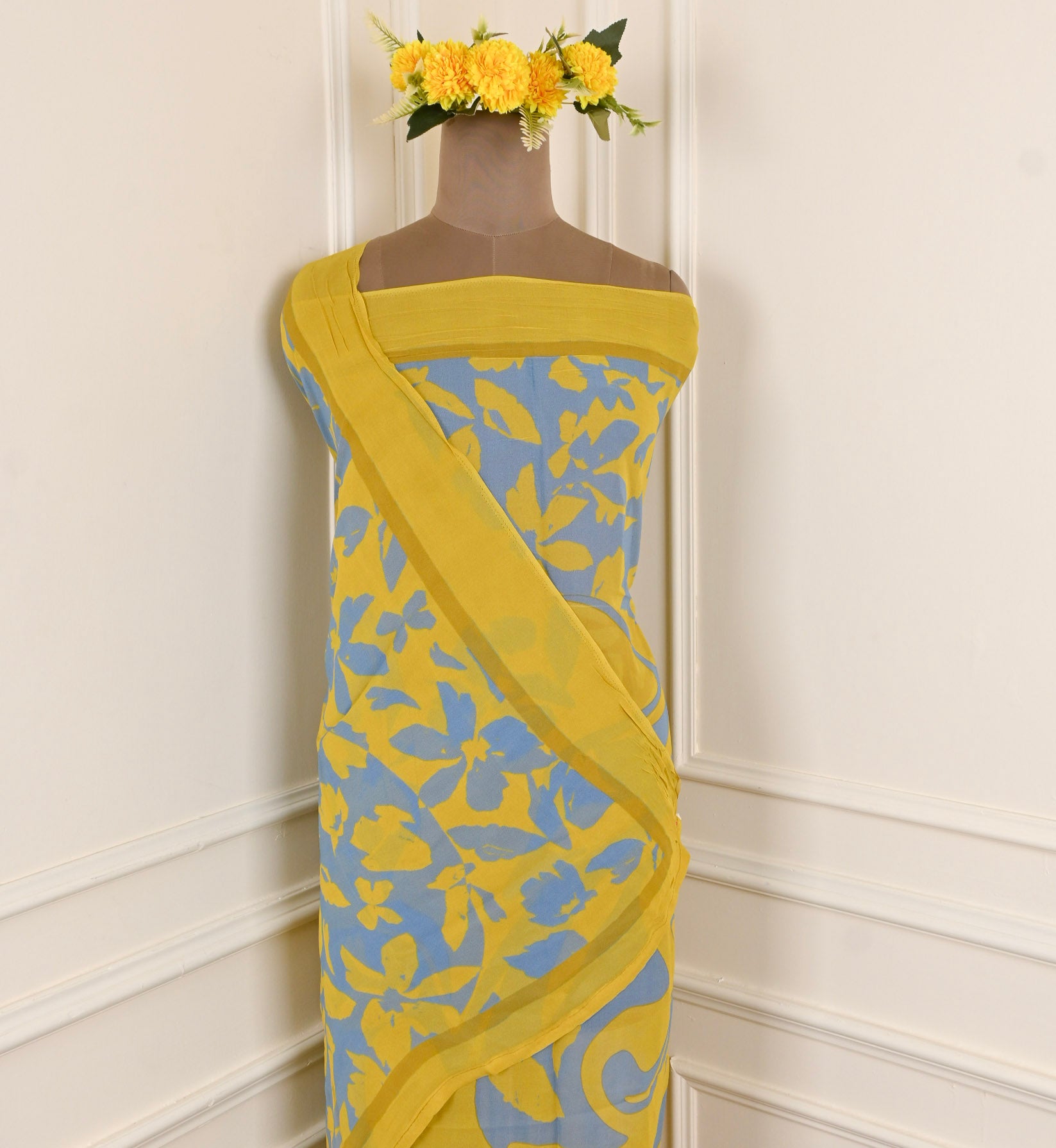 Georgette Yellow Unstitched Suit