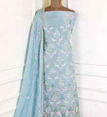 Shimmer Ice Blue Unstitched Suit