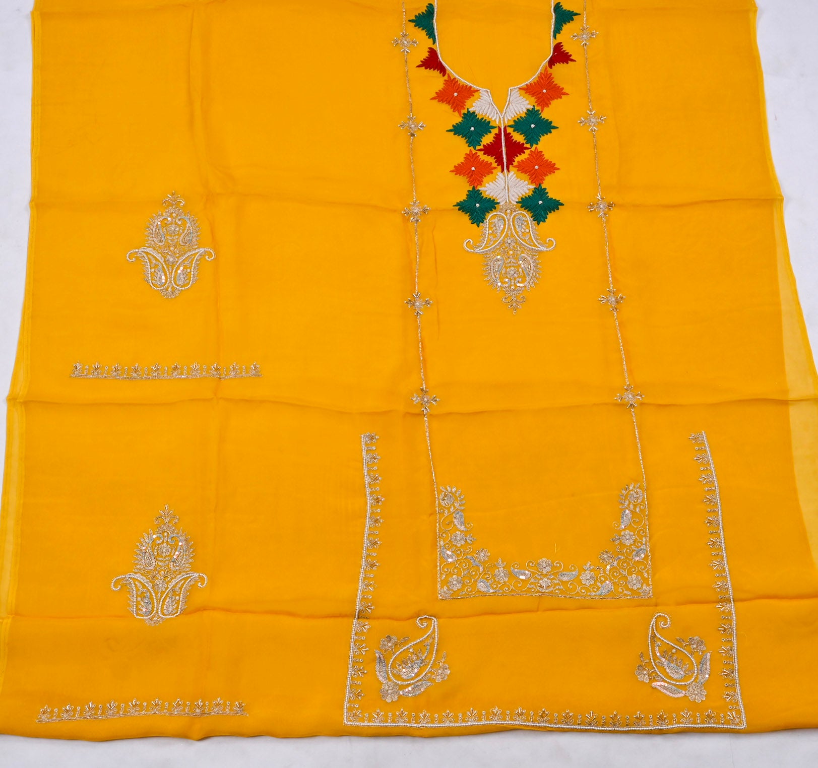 Organza Yellow Unstitched Suit