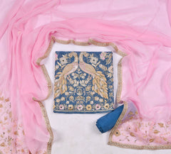 Shimmer Powder Blue Unstitched Suit