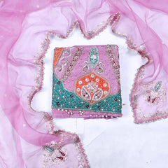 Glass Organza Blush Pink Unstitched Suit