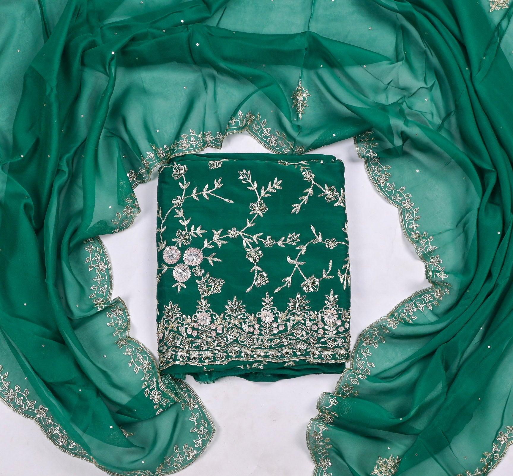 Crepe Green Unstitched Suit