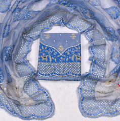 Glass Shimmer Powder Blue Unstitched Suit