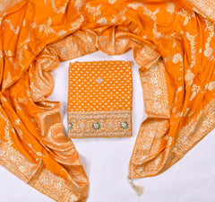 Banarasi Silk Yellow Unstitched Suit