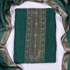 Banarasi Silk Teal Green Unstitched Suit