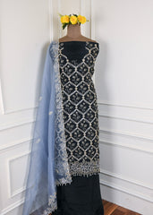 Glass Organza Black Unstitched Suit