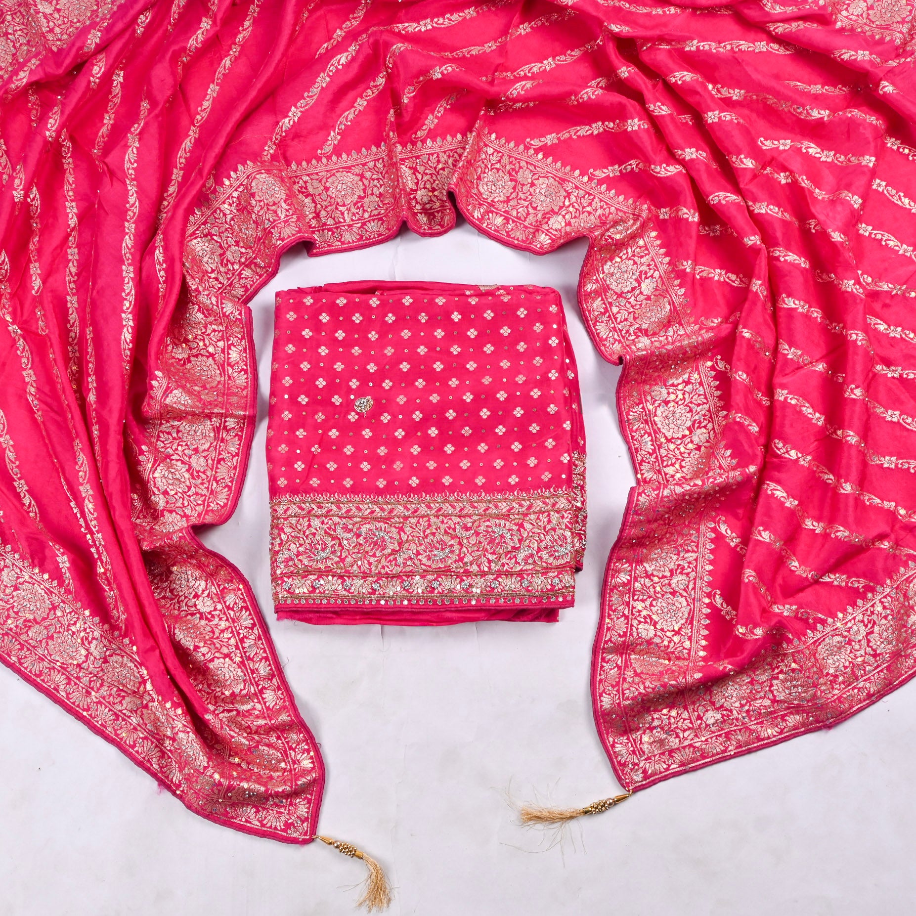 Banarasi Silk Pink Unstitched Suit