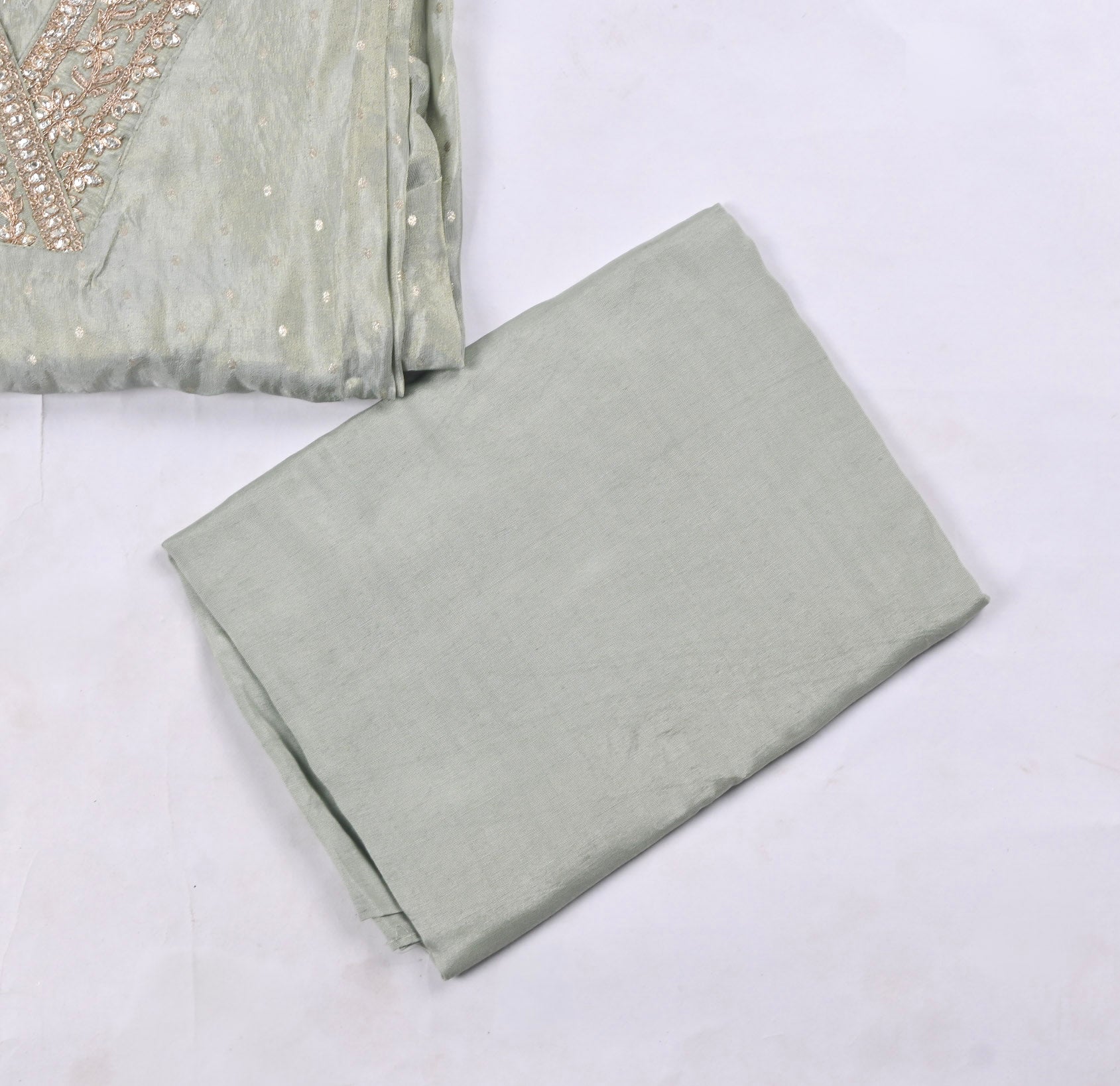 Banarasi Pista Green Unstitched Suit