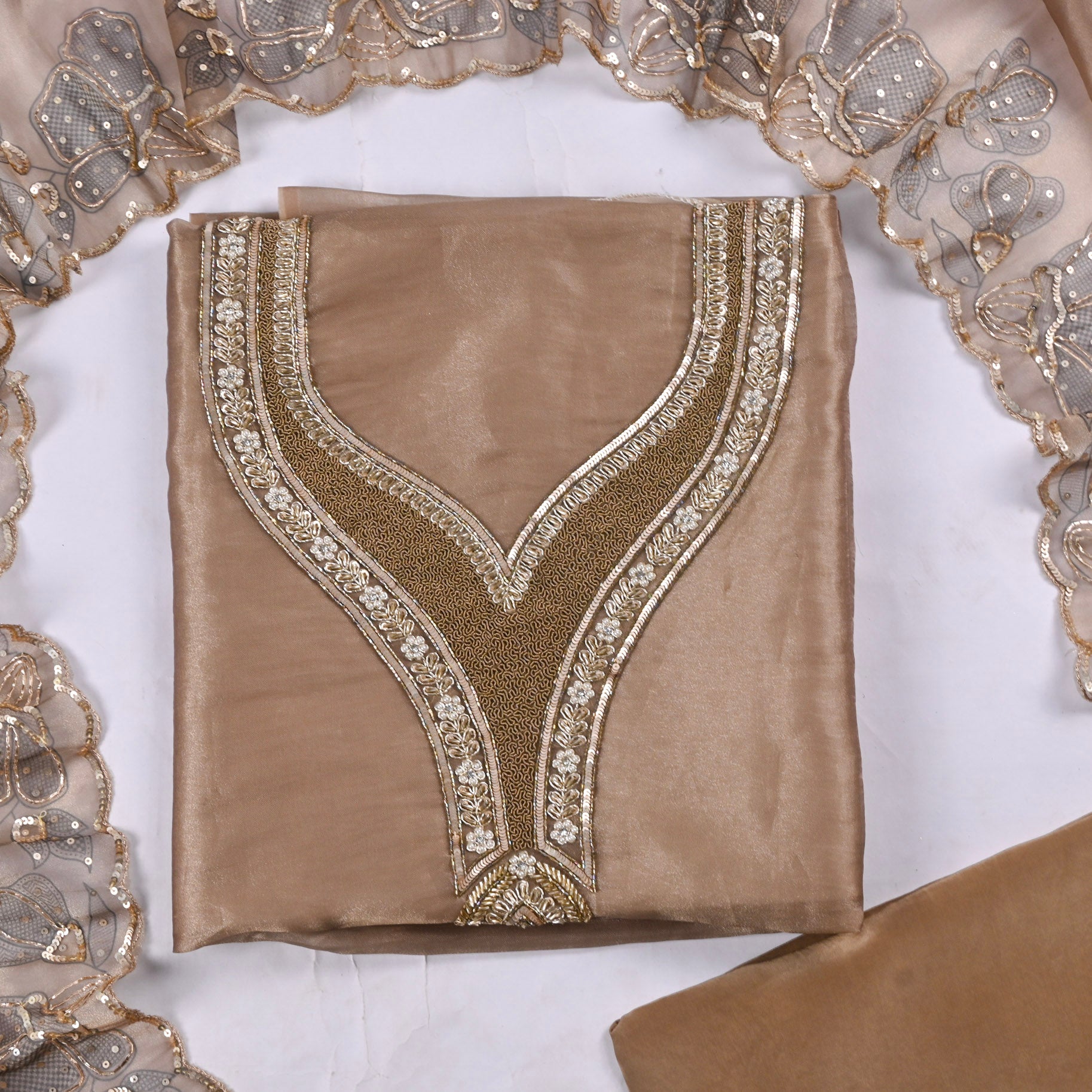 Glass Shimmer Brown Unstitched Suit