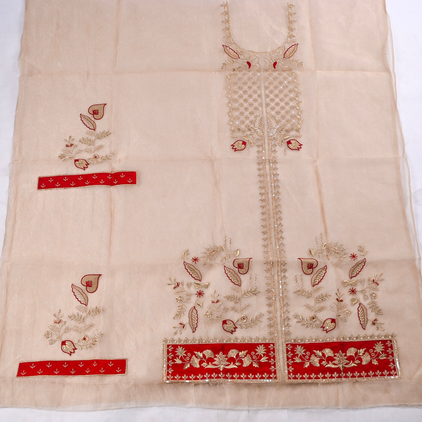 Crush Beige Red Unstitched Suit
