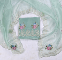 Glass Shimmer Pista Green Unstitched Suit