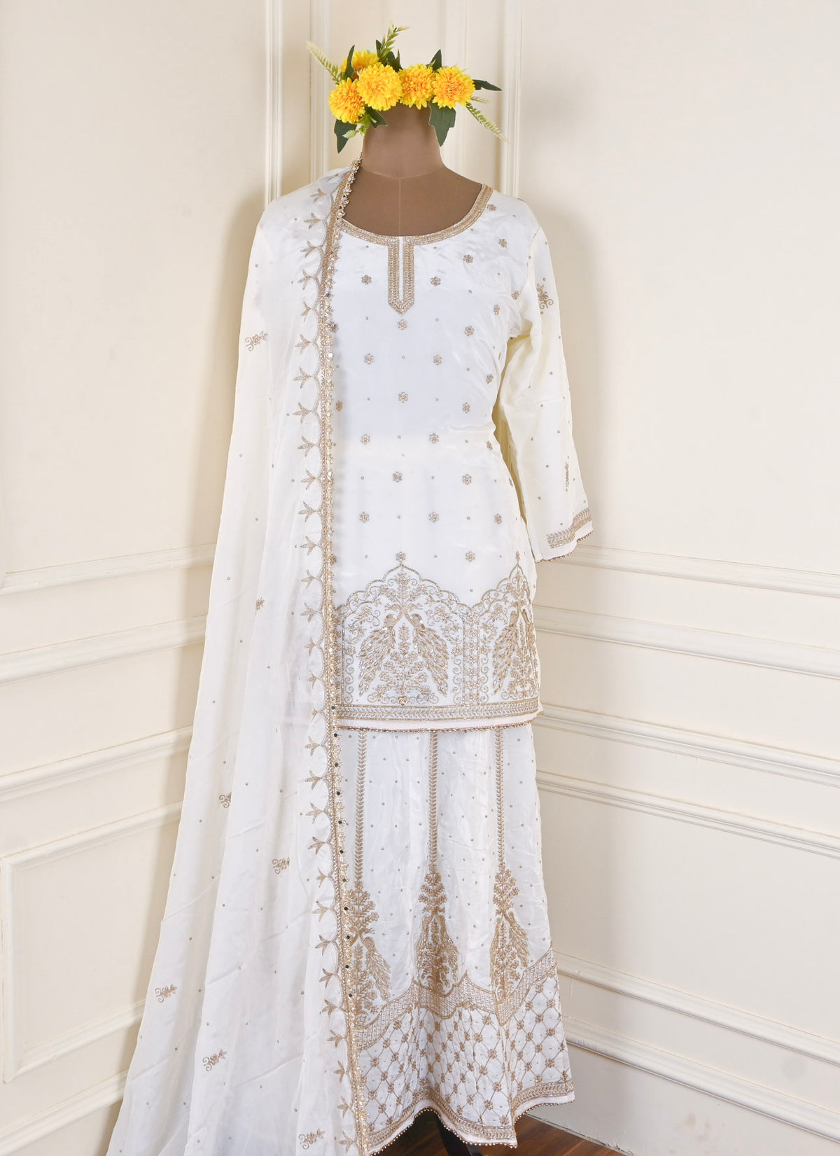Crepe White Lehenga Suit