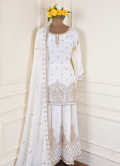 Crepe White Lehenga Suit