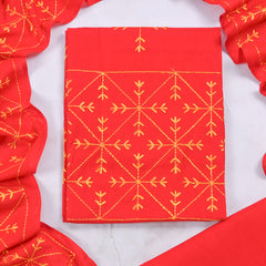 Cotton Red Phulkari Suit