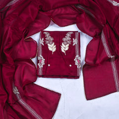 Crepe Maroon Unstitched Suit