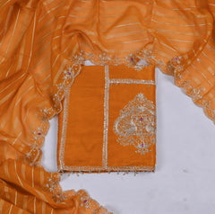 Khadi Yellow Mustard Unstitched Suit