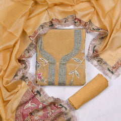 Organza Mustard Yellow Unstitched Suit