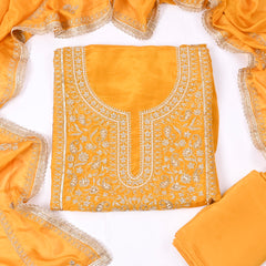Organza Yellow Unstitched Suit