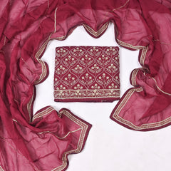 Organza Maroon Unstitched Suit