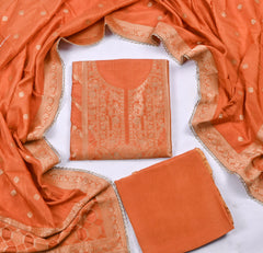 Banarasi Orange Unstitched Suit
