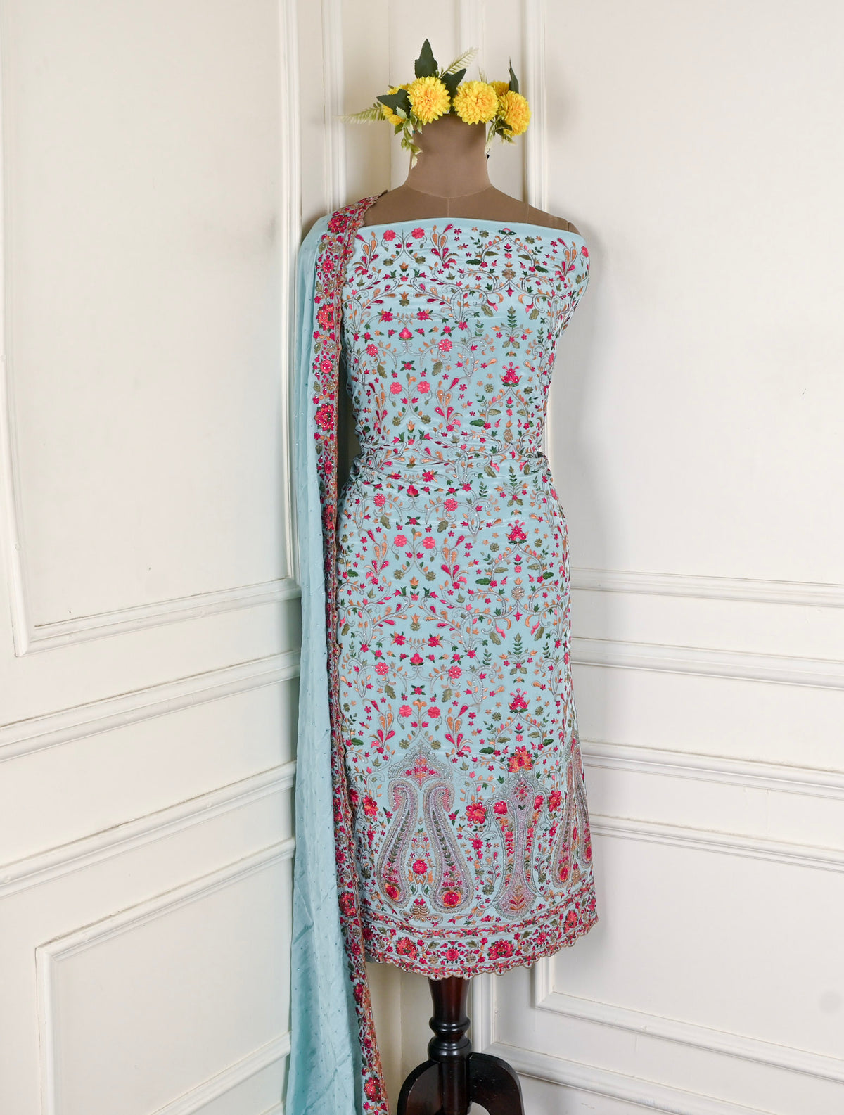 Crepe Sky Blue Unstitched Suit