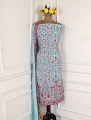 Crepe Sky Blue Unstitched Suit