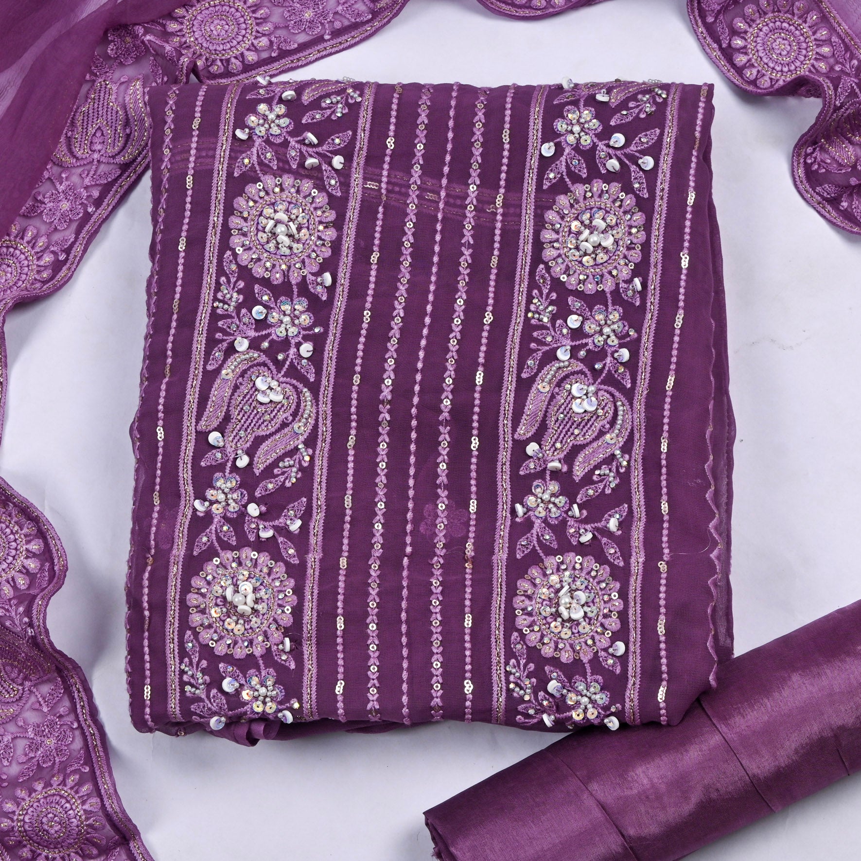 Georgette Purple Unstitched Suit
