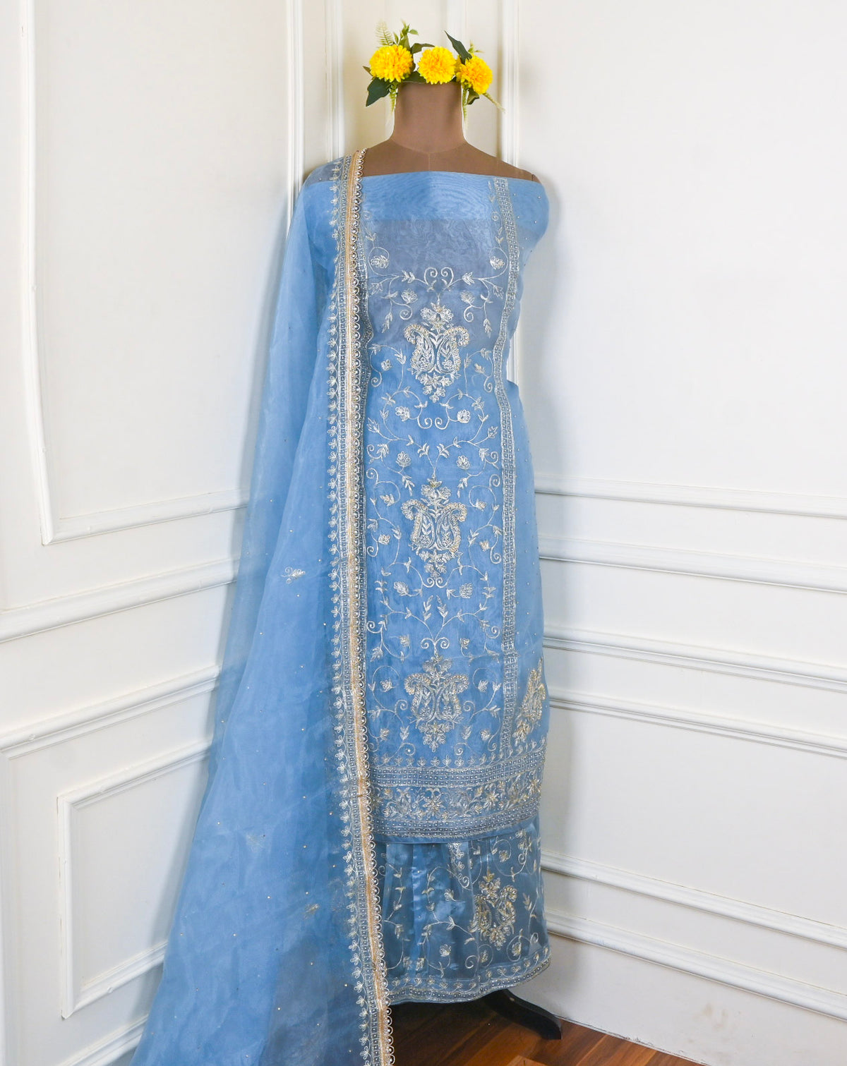 Glass Powder Blue Unstitched Lehenga Suit