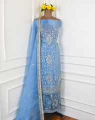 Glass Powder Blue Unstitched Lehenga Suit