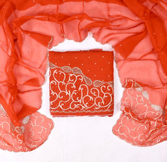 Organza Orange Unstitched Suit