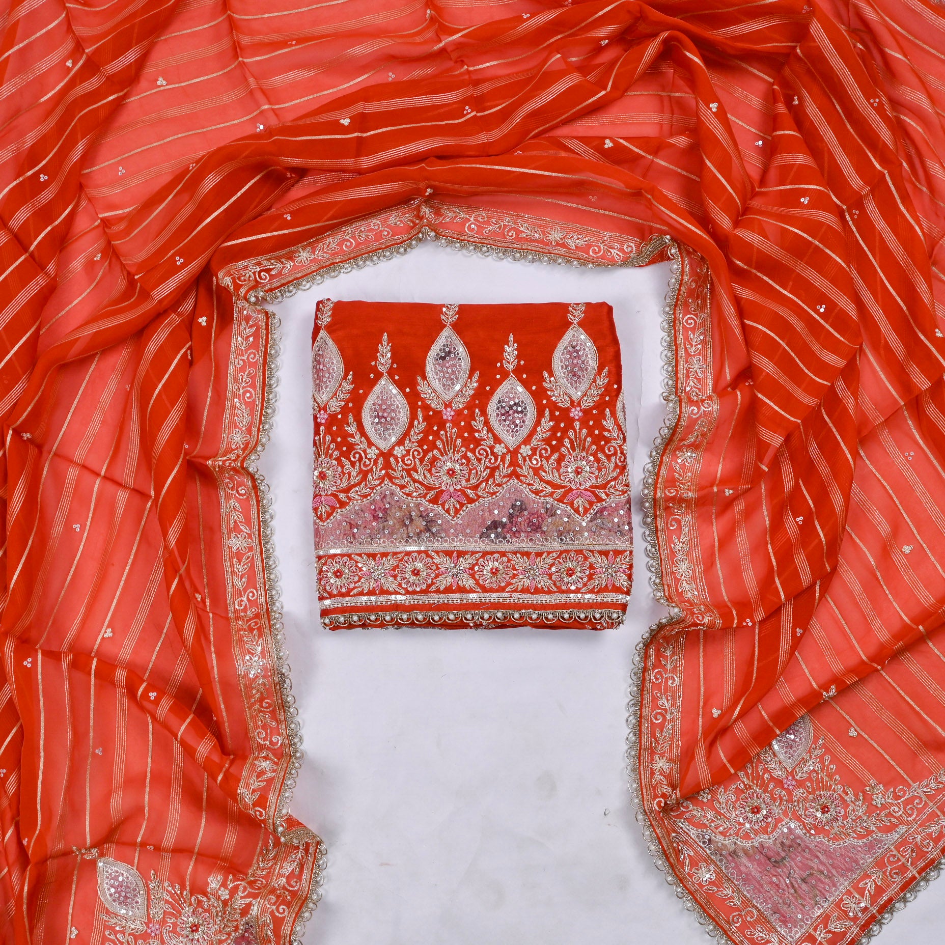 Raw Silk Orange Unstitched Suit
