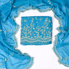 Organza Sky Blue Unstitched Suit