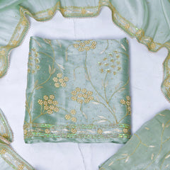 Sasha Silk Pista Green Unstitched Lehenga Suit