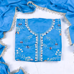 Crepe Sky Blue Unstitched Suit