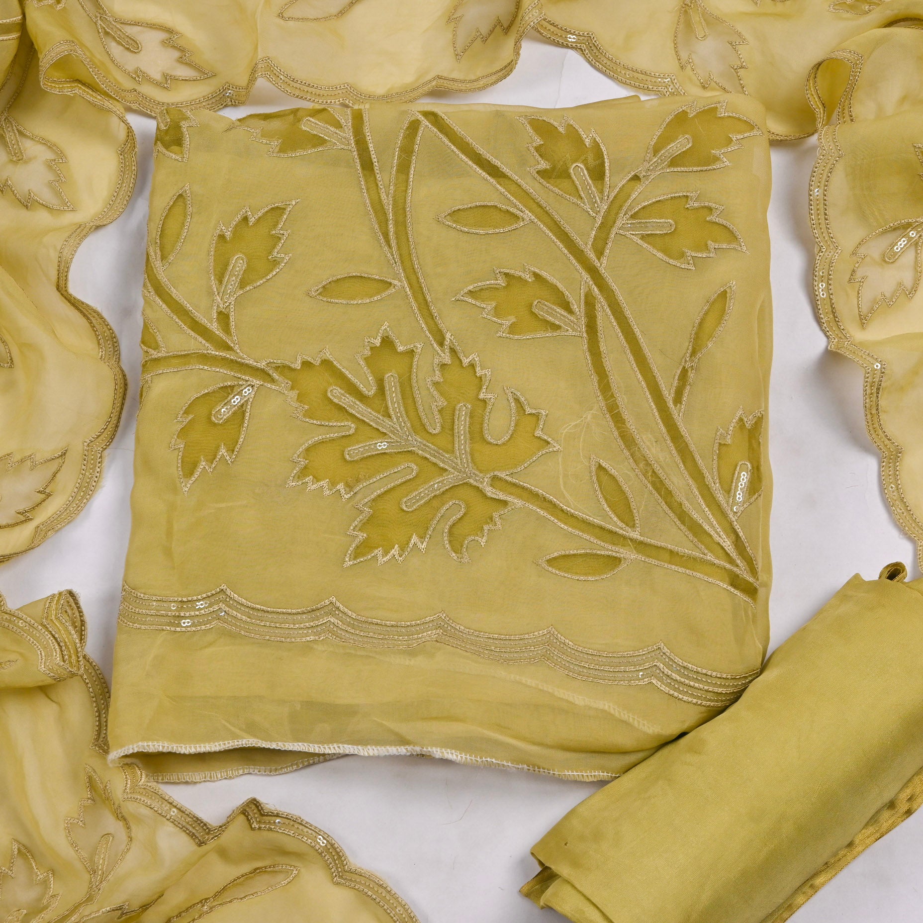 Organza Yellow Unstitched Suit