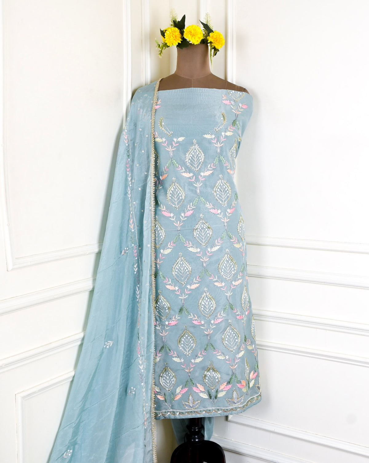 Shimmer Ice Blue Unstitched Suit