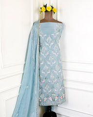 Shimmer Ice Blue Unstitched Suit