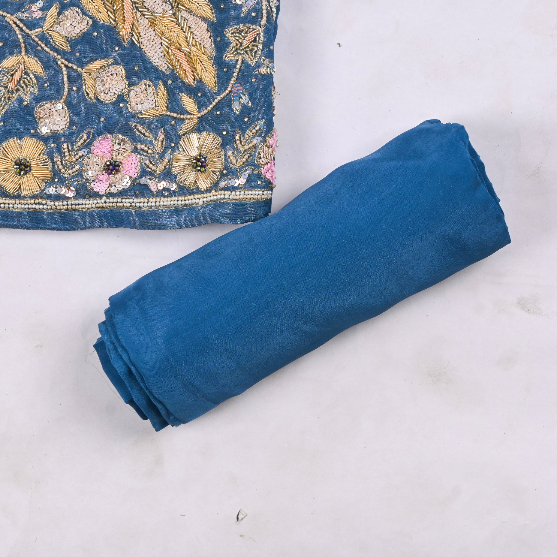 Shimmer Powder Blue Unstitched Suit