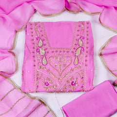 Organza Blush Pink Unstitched Suit