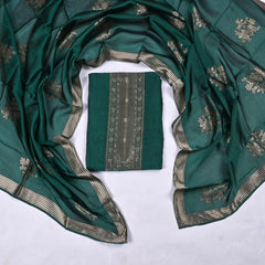 Banarasi Silk Teal Green Unstitched Suit
